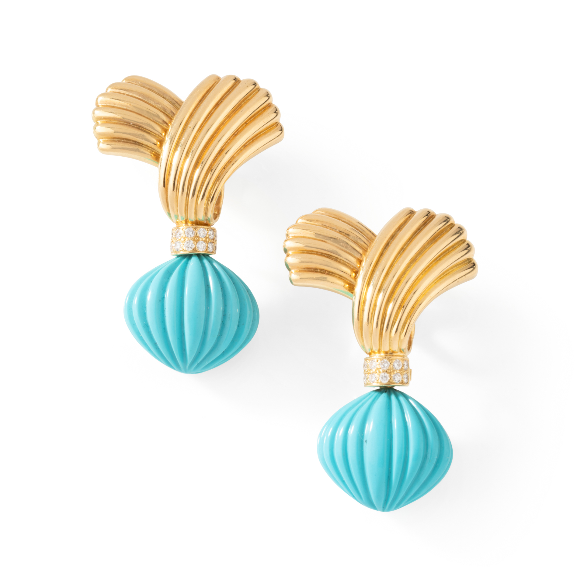 Clips d'oreilles Or Diamants et Turquoise
