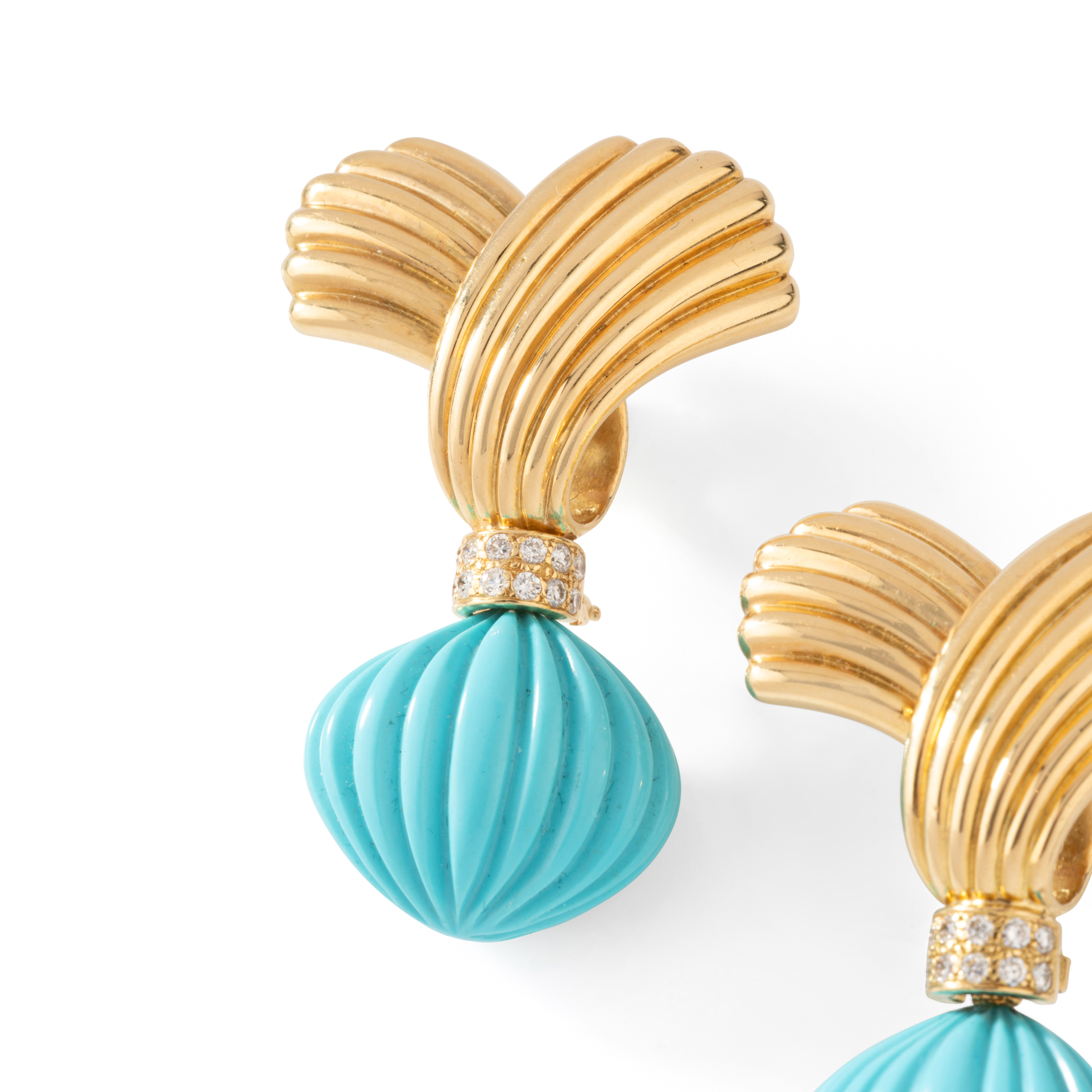 Clips d'oreilles Or Diamants et Turquoise – Image 2