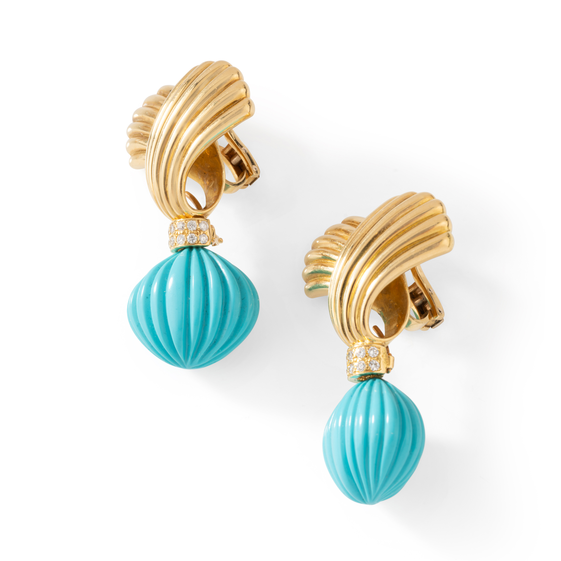 Clips d'oreilles Or Diamants et Turquoise – Image 3