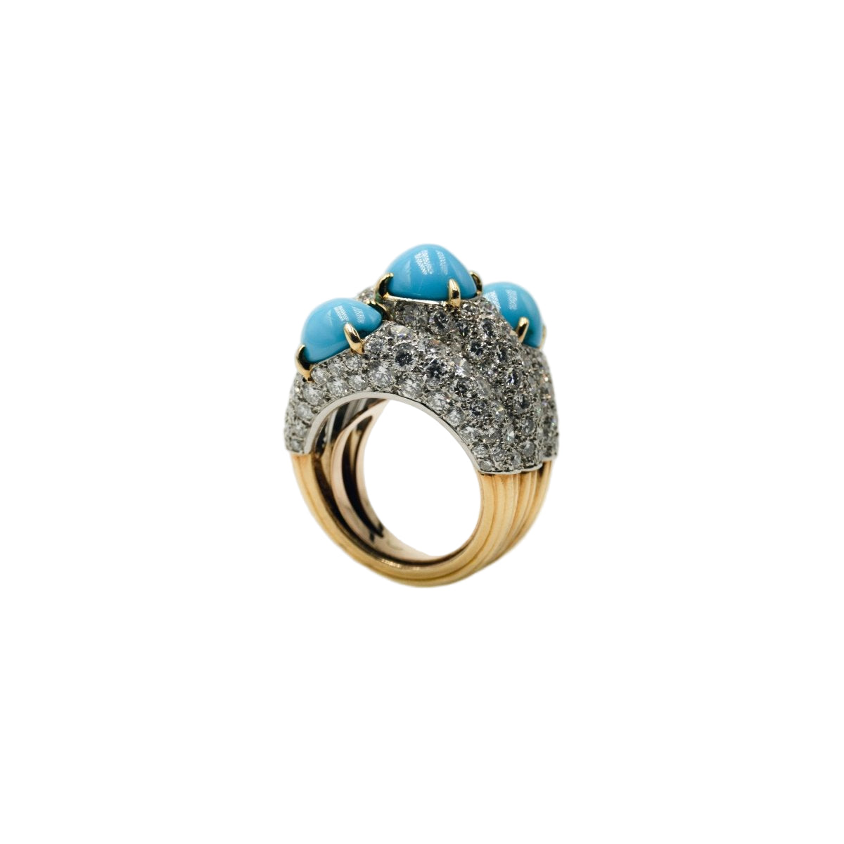 Bague CARTIER en or jaune, platine, turquoises et diamants Prix sur Demande – Image 8