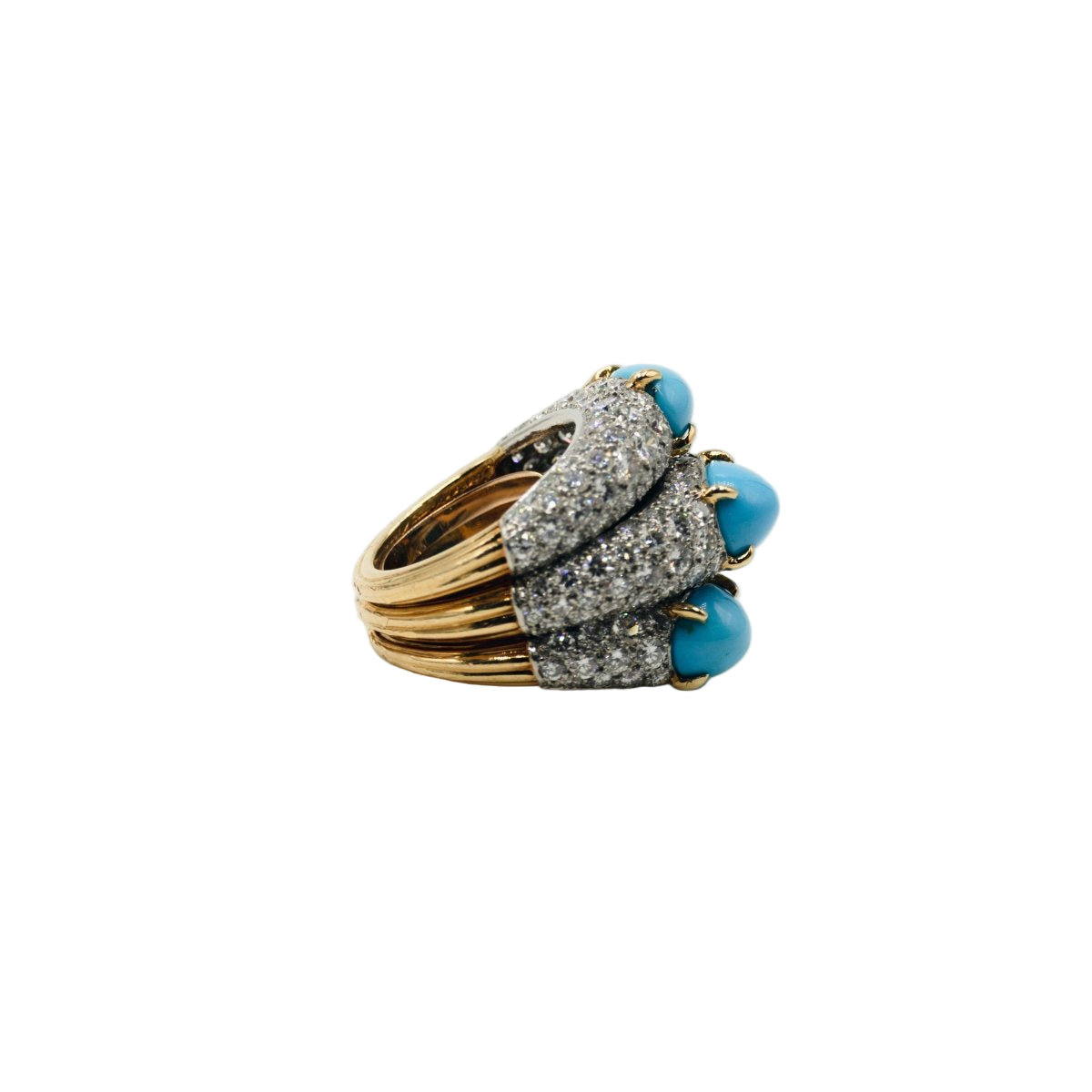 Bague CARTIER en or jaune, platine, turquoises et diamants Prix sur Demande – Image 3