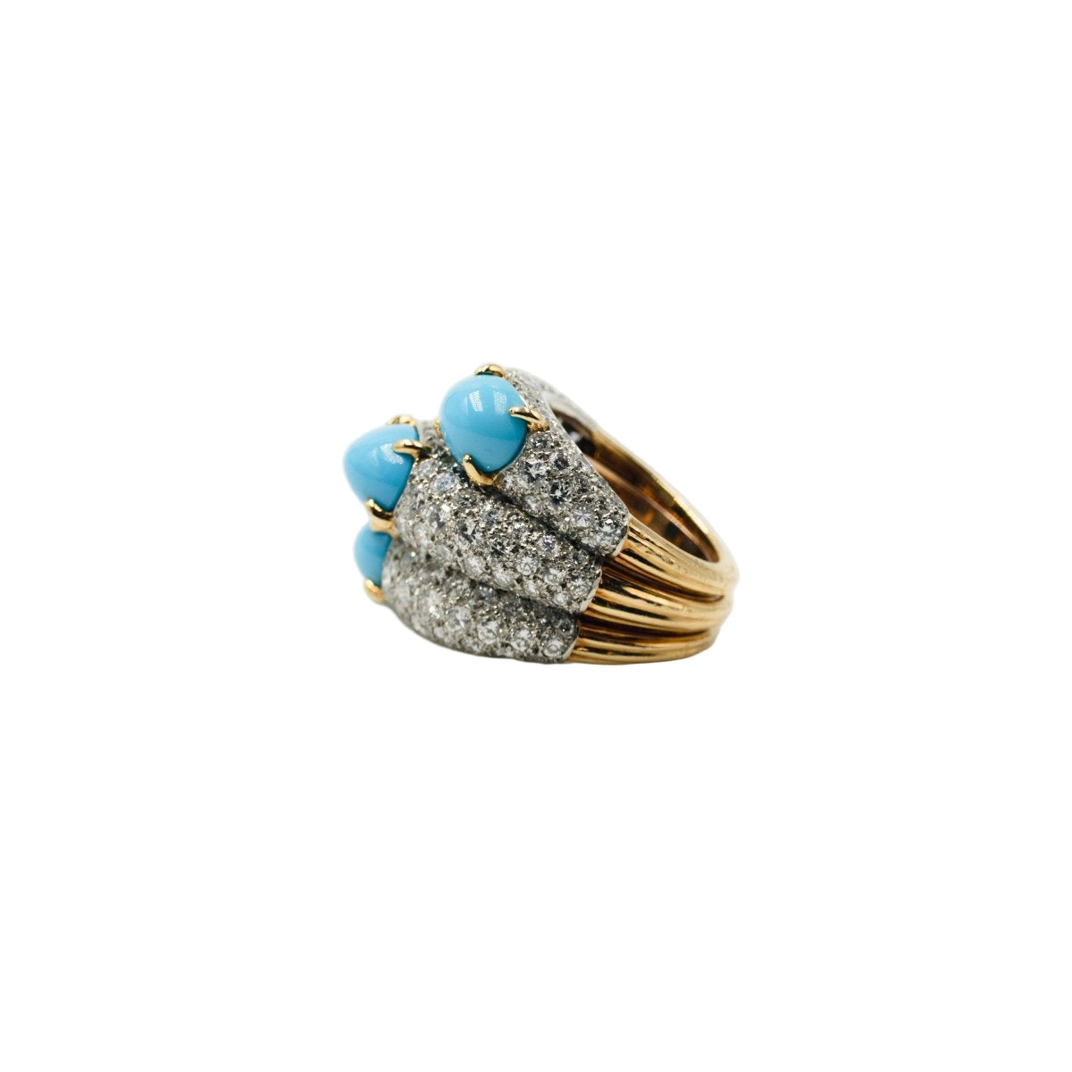 Bague CARTIER en or jaune, platine, turquoises et diamants Prix sur Demande – Image 6
