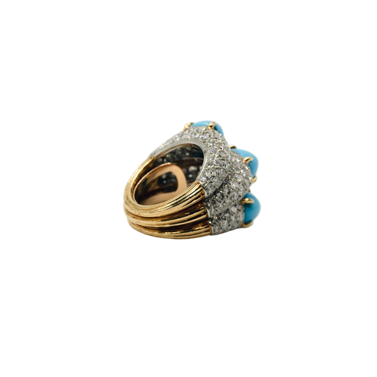 Bague CARTIER en or jaune, platine, turquoises et diamants Prix sur Demande – Image 4